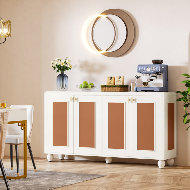 59" Sideboard Buffet Credenza Cabinet with Orange Leather Doors Tribesigns