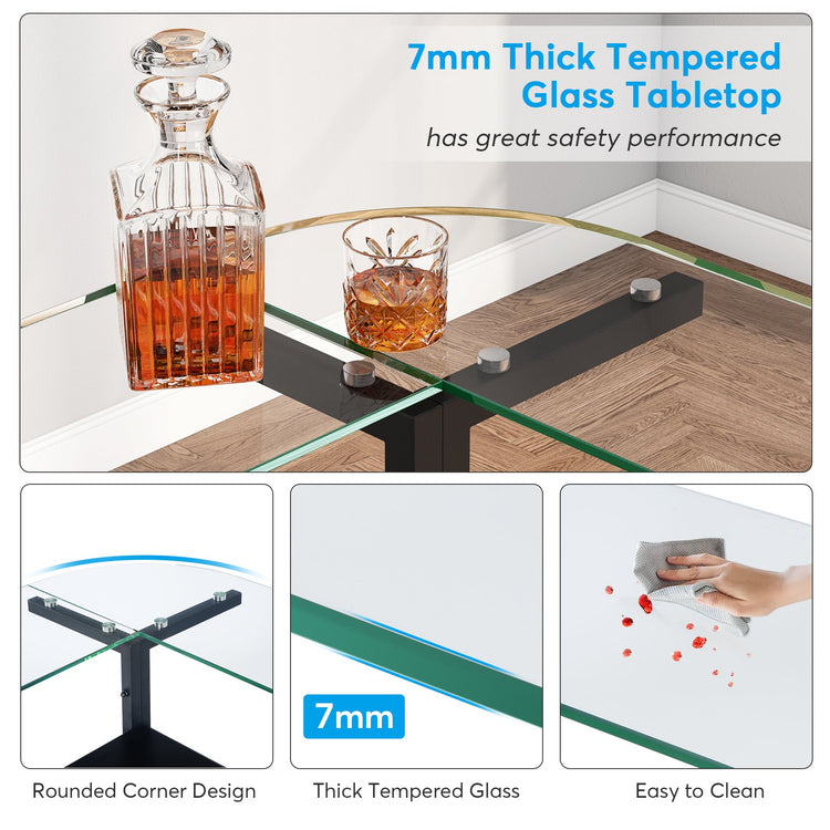 Home Bar Unit, L Shaped Liquor Bar Table with Glass Counter Top Tribesigns