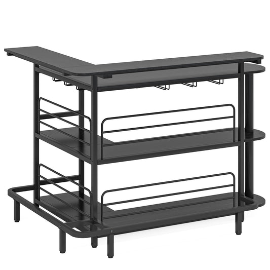 Home Bar Unit, 4 Tier L-Shaped Liquor Bar Table with Storage Shelves Tribesigns