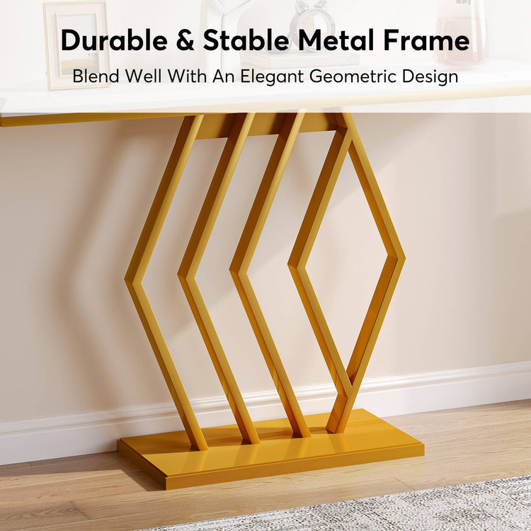 Console Table, 47" Modern Faux Marble Sofa Table with Geometric Base Tribesigns