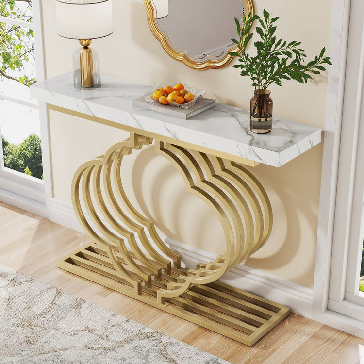 41" Modern Console Table Entryway Sofa Table with Flower Shaped Pedestal Tribesigns