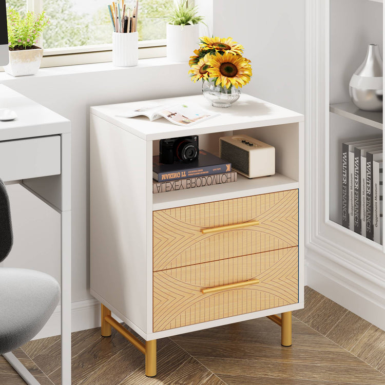 Tribesigns Nightstand, LED Bedside Table with 2 Drawers & Open Storage