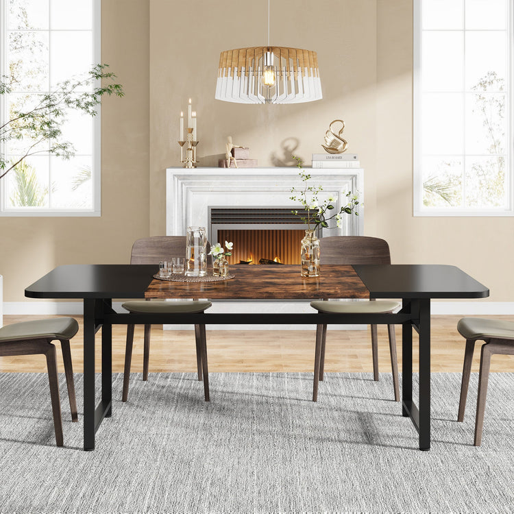 70.8" Dining Table, Industrial Rectangle Kitchen Table for 6-8 People Tribesigns