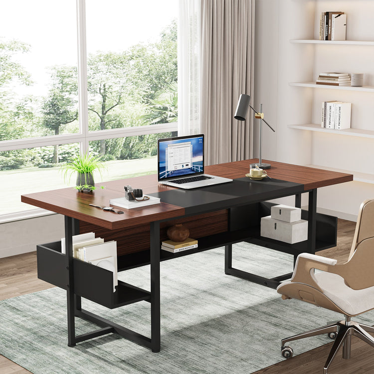 Large Executive Desk Computer Table Office Desk with Bottom Shelves Tribesigns
