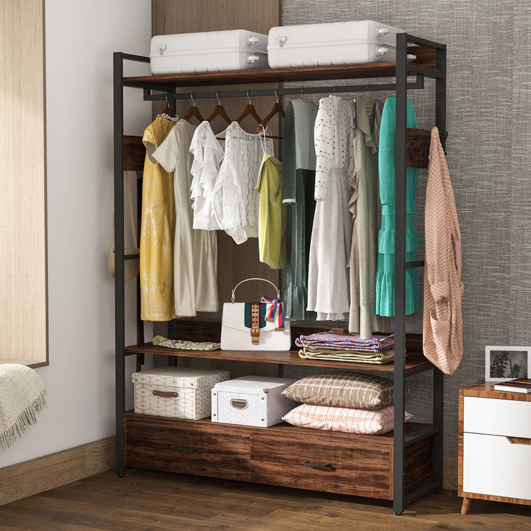 Freestanding Closet Organizer, Garment Rack with Drawers & Storage Shelves Tribesigns