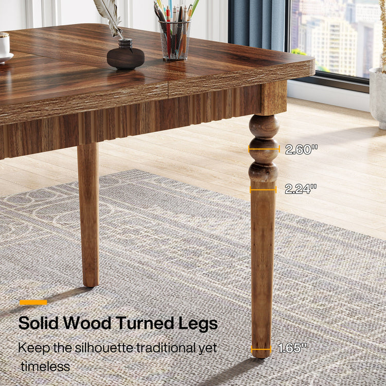 62.2" Executive Desk, Farmhouse Computer Desk with Solid Wood Turned Legs Tribesigns