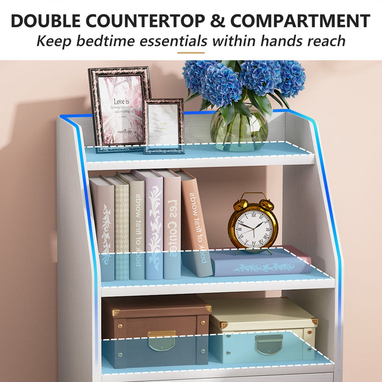 Nightstand, Bedside End Table with Drawer and Storage Shelves Tribesigns