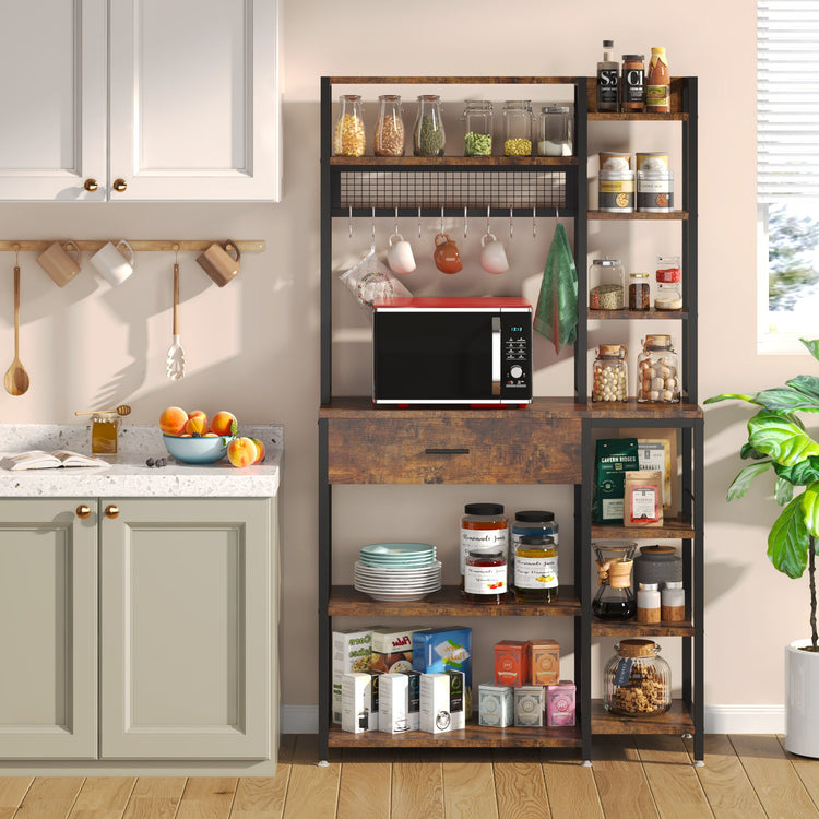 Kitchen Baker's Rack, 70.9" Kitchen Storage Shelf with Drawer & Hutch Tribesigns