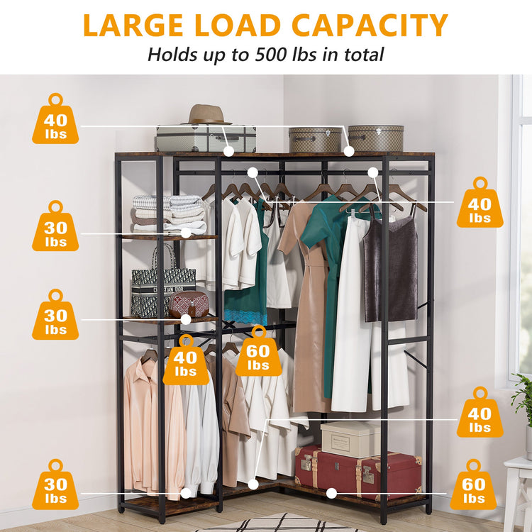 Freestanding Closet Organizer, L Shaped Garment Clothing Rack Tribesigns