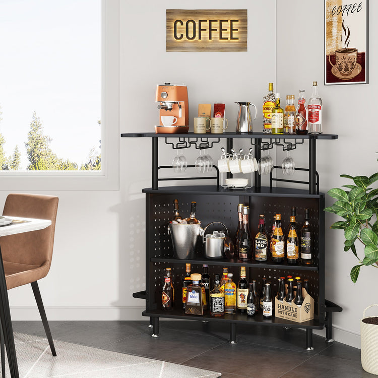 Smart Bar Unit with Led Lights, 3-Tier Liquor Bar Table Tribesigns