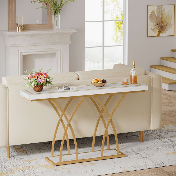 Console Table, 55 Inch Modern Faux Marble Entryway Table Tribesigns