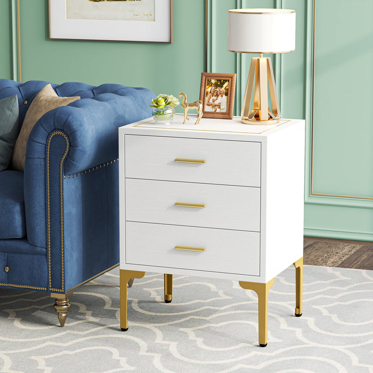 Nightstand, Modern 3 Drawers Bedside Table with Square Side Top Tribesigns