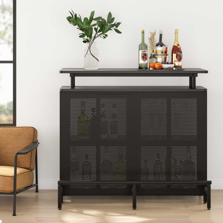 Bar Unit, 3 Tier Liquor Home Bar Table with Stemware Racks Tribesigns