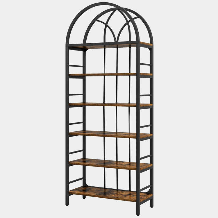 6-Tier Arched Bookshelf, 78.7" Industrial Bookcase Storage Shelving Unit Tribesigns