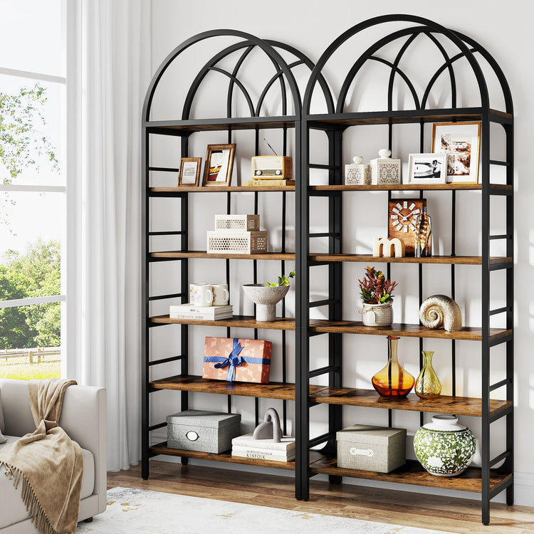 6-Tier Arched Bookshelf, 78.7" Industrial Bookcase Storage Shelving Unit Tribesigns