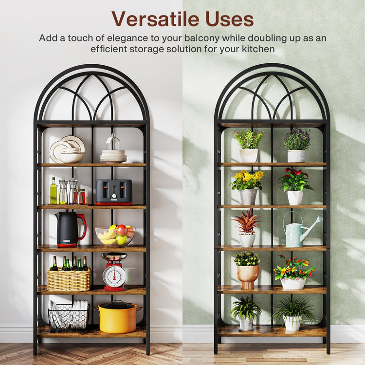 6-Tier Arched Bookshelf, 78.7" Industrial Bookcase Storage Shelving Unit Tribesigns