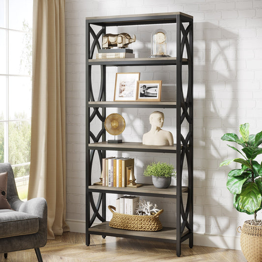 6-Tier Bookshelf, 70.8" Tall Bookcase Open Storage Shelf with Metal Frame Tribesigns