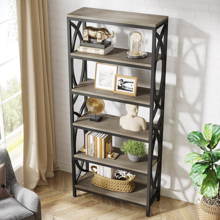 6-Tier Bookshelf, 70.8" Tall Bookcase Open Storage Shelf with Metal Frame Tribesigns