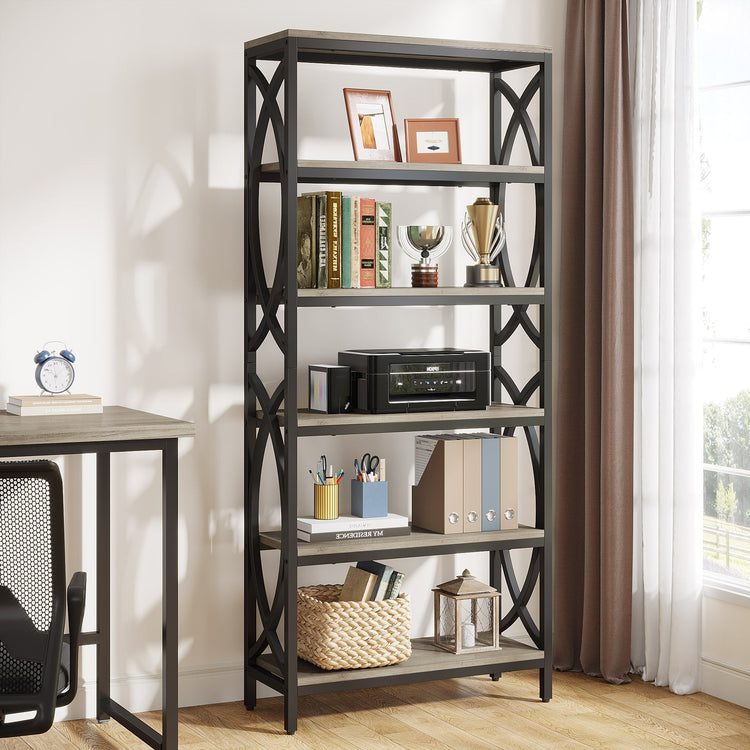 6-Tier Bookshelf, 70.8" Tall Bookcase Open Storage Shelf with Metal Frame Tribesigns