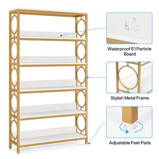 6-Tier Bookshelf, 71.2" Tall Bookcase Freestanding Open Display Rack Tribesigns