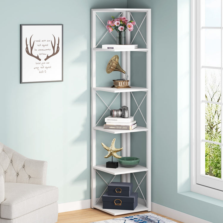 6-Tier Corner Shelf, 70.8 Inch Corner Bookshelf Storage Etagere Bookcase Tribesigns