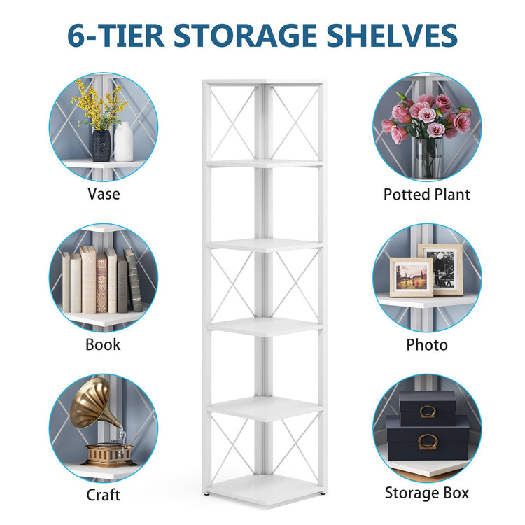 6-Tier Corner Shelf, 70.8 Inch Corner Bookshelf Storage Etagere Bookcase Tribesigns