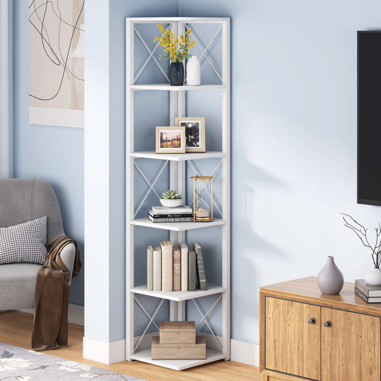 6-Tier Corner Shelf, 70.8 Inch Corner Bookshelf Storage Etagere Bookcase Tribesigns