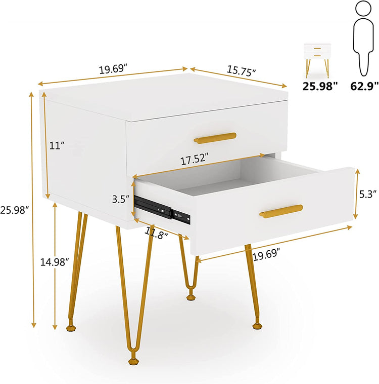 Nightstand, 26" Tall Bedside End Table with 2-Drawer Tribesigns