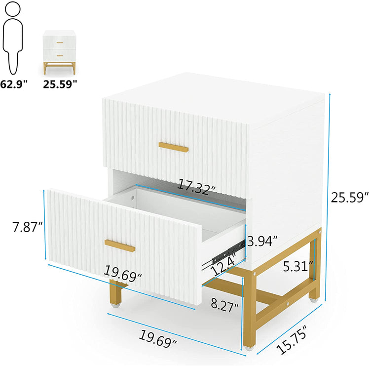 Nightstand, Modern Bed Side End Table with 2-Drawer Tribesigns