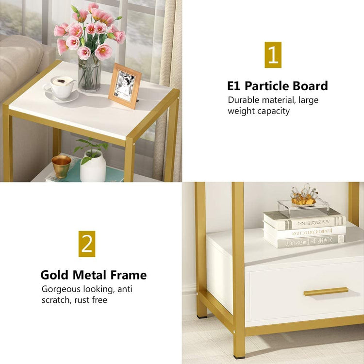 Nightstands, End Side Table with Drawer & Storage Shelf Tribesigns