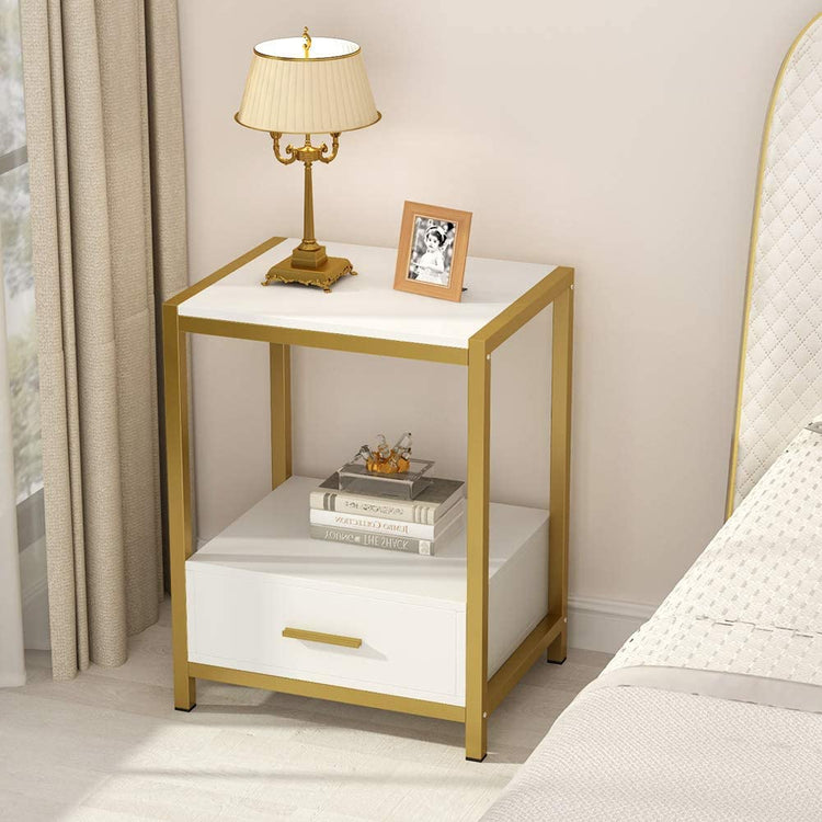 Nightstands, End Side Table with Drawer & Storage Shelf Tribesigns