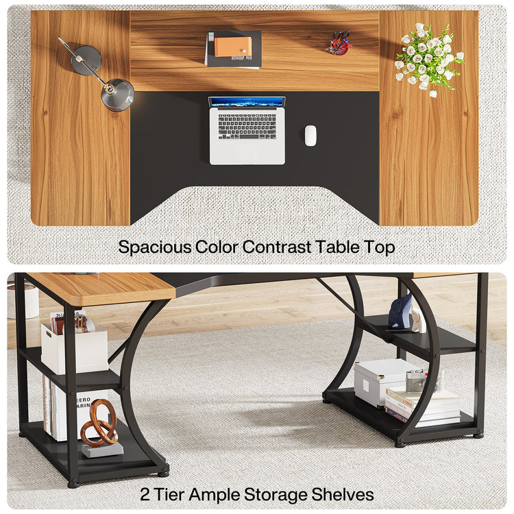 63" Computer Desk, Large Home Office Desks with Storage Shelves Tribesigns