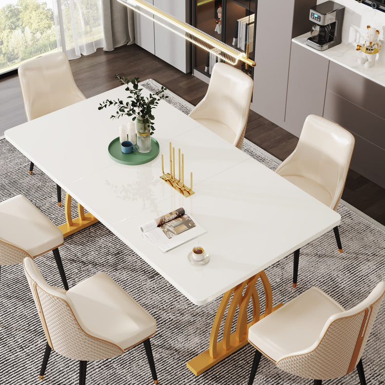 63" Dining Table for 4-6, Modern Kitchen Table with Metal Base Tribesigns