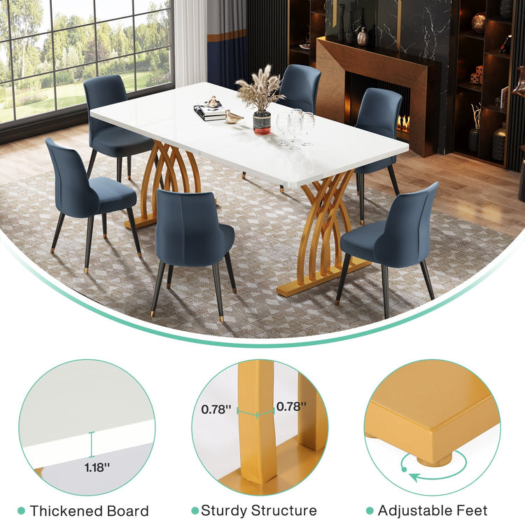 63" Dining Table for 4-6, Modern Kitchen Table with Metal Base Tribesigns