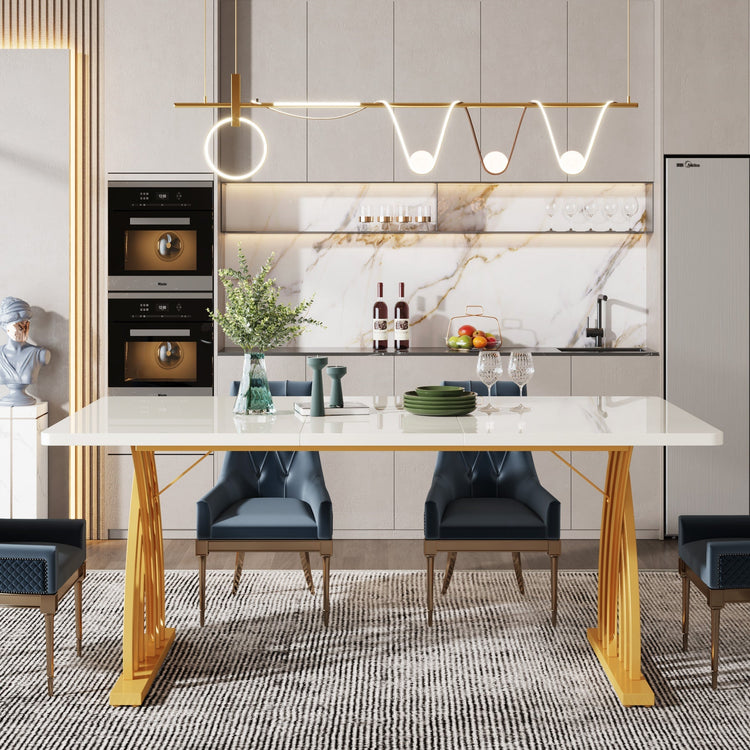 63" Dining Table for 4-6, Modern Kitchen Table with Metal Base Tribesigns