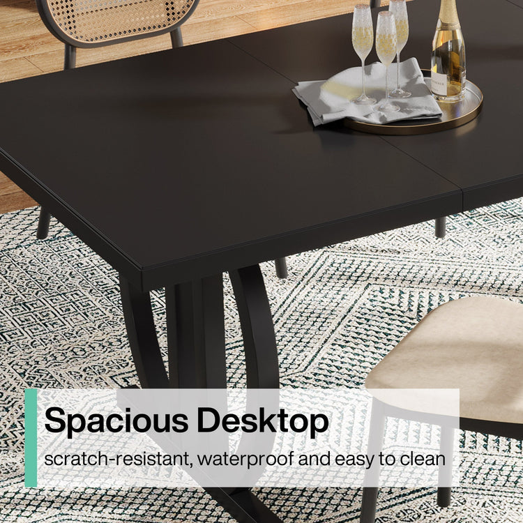 63" Dining Table for 4-6 People, Black Kitchen Dinner Table with Metal Frame Tribesigns