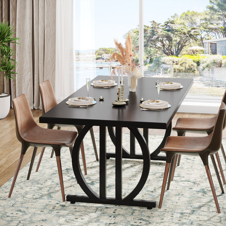 63" Dining Table for 4-6 People, Black Kitchen Dinner Table with Metal Frame Tribesigns