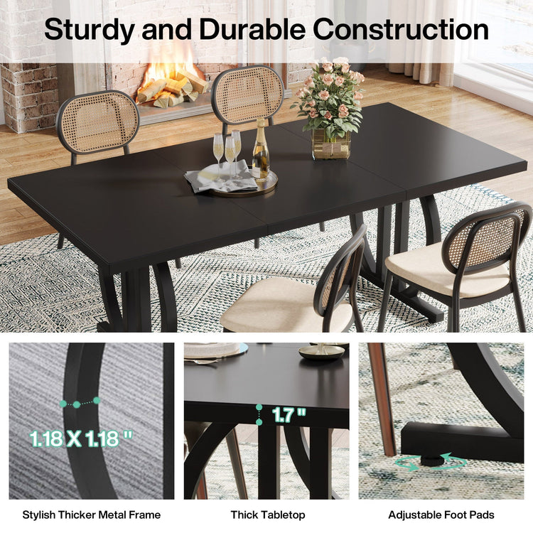 63" Dining Table for 4-6 People, Black Kitchen Dinner Table with Metal Frame Tribesigns