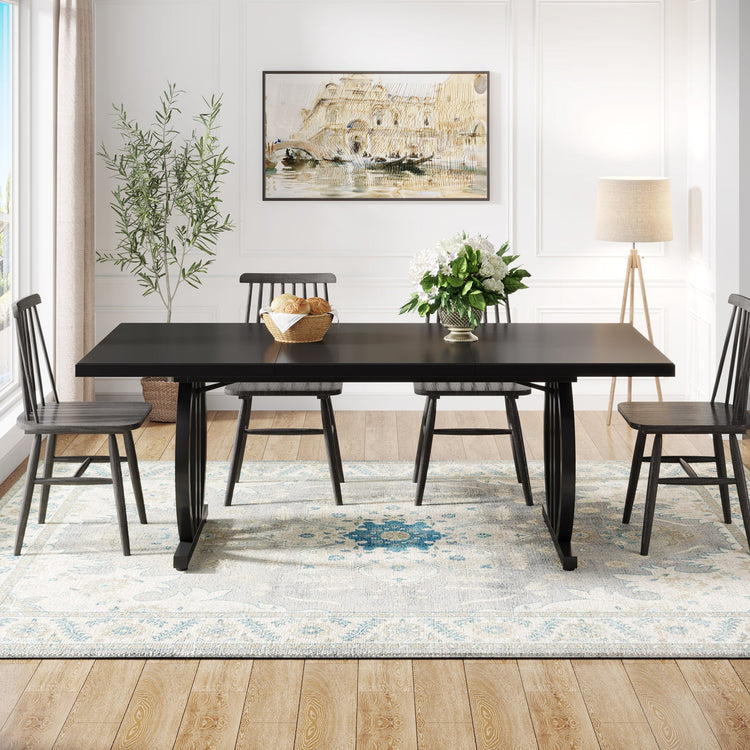 63" Dining Table for 4-6 People, Black Kitchen Dinner Table with Metal Frame Tribesigns
