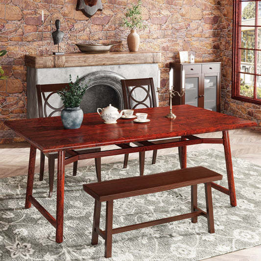 63" Dining Table for 4-6, Rectangular Kitchen Dinner Table with Metal Legs Tribesigns