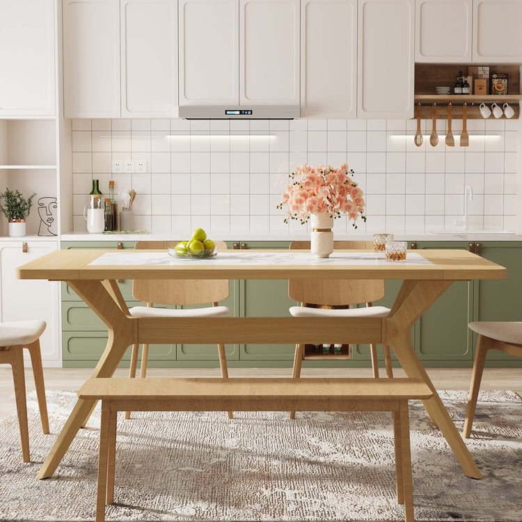 63" Dining Table for 6, Kitchen Table with X-Shaped Solid Wood Legs Tribesigns