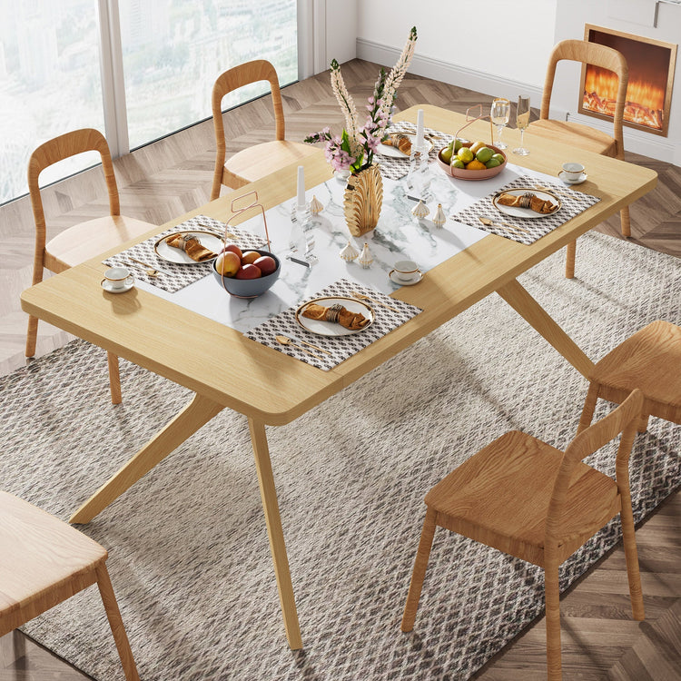 63" Dining Table for 6, Kitchen Table with X-Shaped Solid Wood Legs Tribesigns