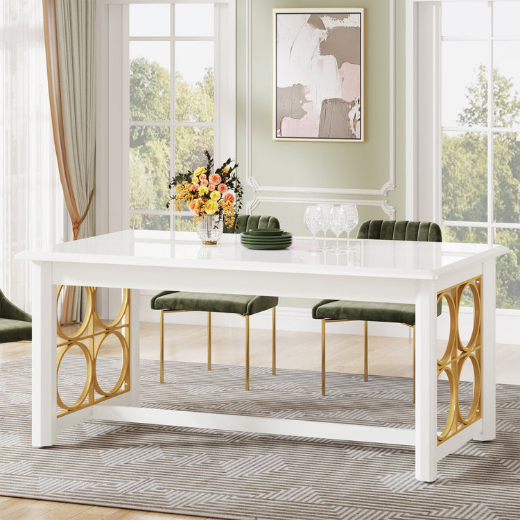63” Dining Table with Gold Metal & Glossy Surface for 4-6 People Tribesigns