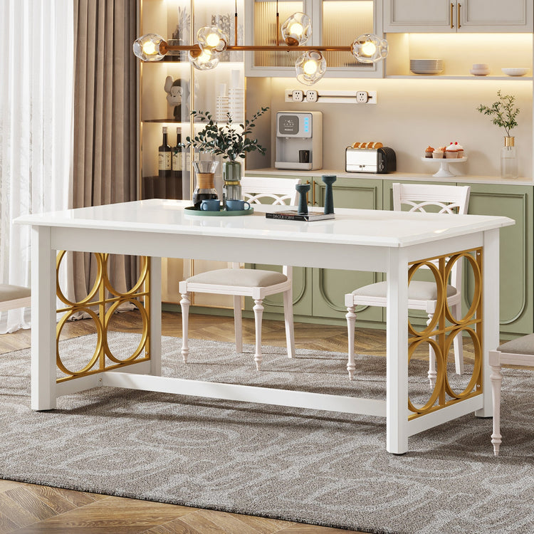 63” Dining Table with Gold Metal & Glossy Surface for 4-6 People Tribesigns