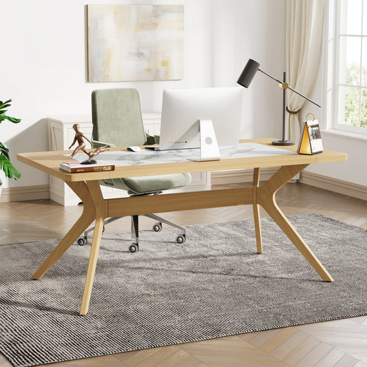 63" Executive Desk, Modern Office Desk with Solid Wood X-Shape Frame Tribesigns