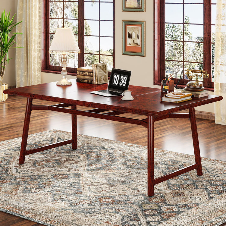 63" Executive Desk, Wood Computer Desk with Heavy-Duty Metal Legs Tribesigns