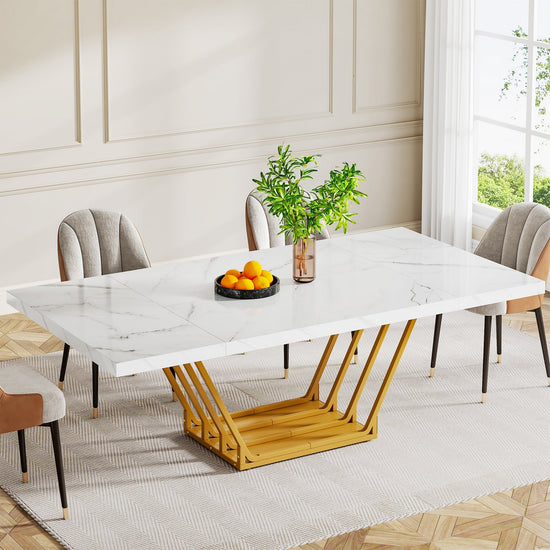63-Inch Modern Dining Table with Faux Marble Top for 4-6 People Tribesigns