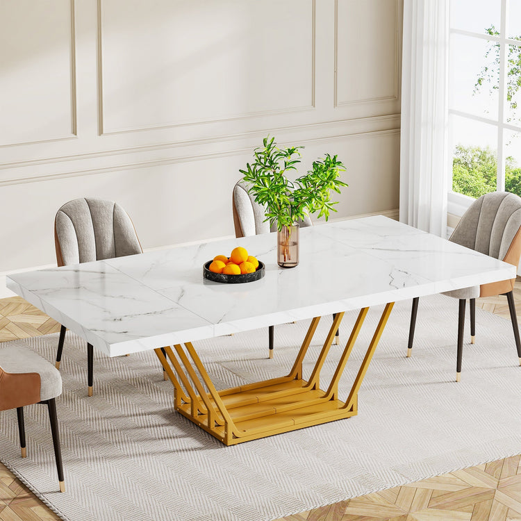 63-Inch Modern Dining Table with Faux Marble Top for 4-6 People Tribesigns