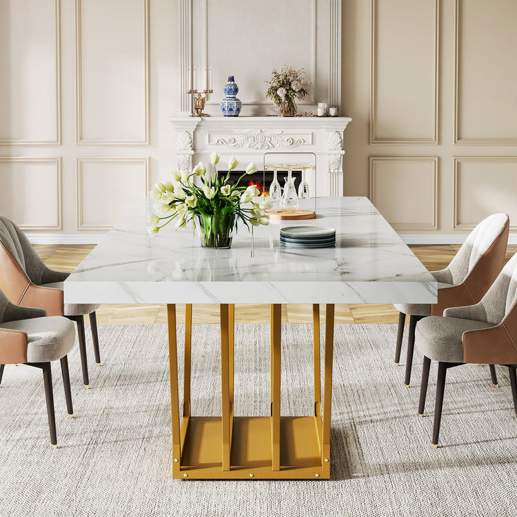 63-Inch Modern Dining Table with Faux Marble Top for 4-6 People Tribesigns