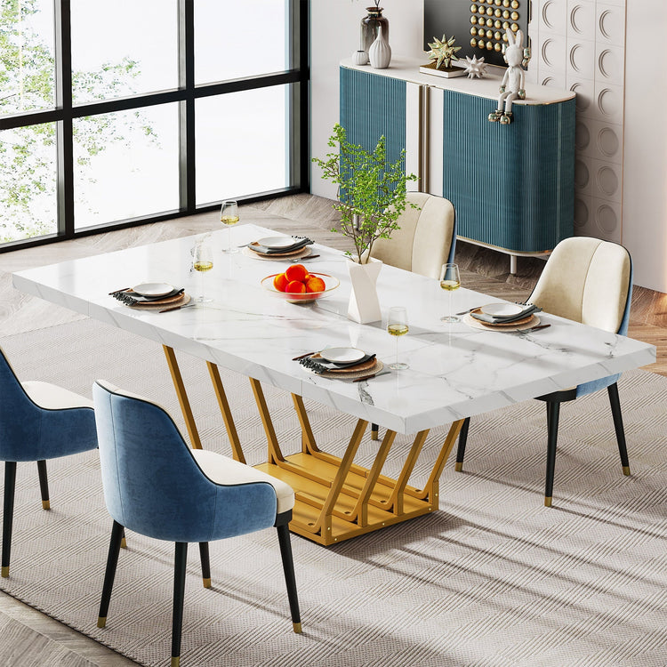 63-Inch Modern Dining Table with Faux Marble Top for 4-6 People Tribesigns